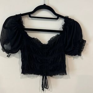 Black Mesh Crop Top with ties